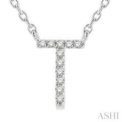 1/20 Ctw Initial 'T' Round Cut Diamond Pendant With Chain in 10K White Gold