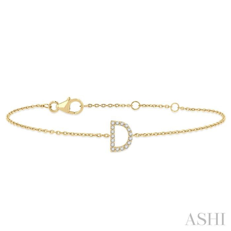 1/20 Ctw Initial 'D' Round Cut Diamond Bracelet in 10K Yellow Gold