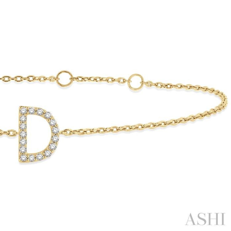 1/20 Ctw Initial 'D' Round Cut Diamond Bracelet in 10K Yellow Gold