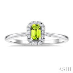 5x3 MM Octagonal Shape Peridot and 1/20 Ctw Round Cut Diamond Halo Semi-Precious Ring in 10K White Gold