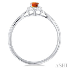5x3 MM Oval Shape Citrine and 1/20 Ctw Round Cut Diamond Halo Semi-Precious Ring in 14K White Gold