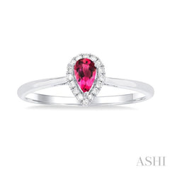 5x3 MM Pear Shape Pink Tourmaline and 1/20 Ctw Round Cut Diamond Halo Semi-Precious Ring in 10K White Gold