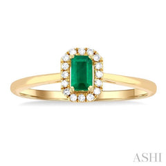 5x3 MM Octagonal Shape Emerald and 1/20 Ctw Round Cut Diamond Halo Precious Ring in 10K Yellow Gold