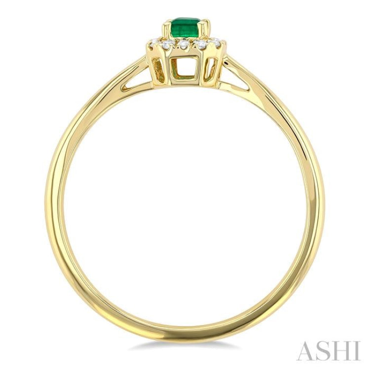 5x3 MM Octagonal Shape Emerald and 1/20 Ctw Round Cut Diamond Halo Precious Ring in 10K Yellow Gold