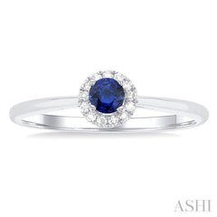 3.25 MM Round Sapphire and 1/20 Ctw Round Cut Diamond Halo Precious Ring in 10K White Gold