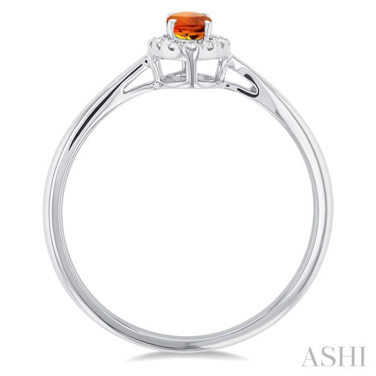 5x3 MM Oval Shape Citrine and 1/20 Ctw Round Cut Diamond Halo Semi-Precious Ring in 10K White Gold
