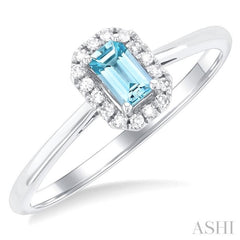 5x3 MM Octagonal Shape Aquamarine and 1/20 Ctw Round Cut Diamond Halo Semi-Precious Ring in 14K White Gold