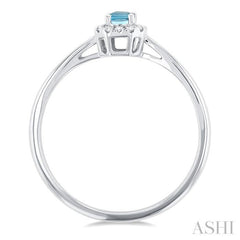 5x3 MM Octagonal Shape Aquamarine and 1/20 Ctw Round Cut Diamond Halo Semi-Precious Ring in 14K White Gold