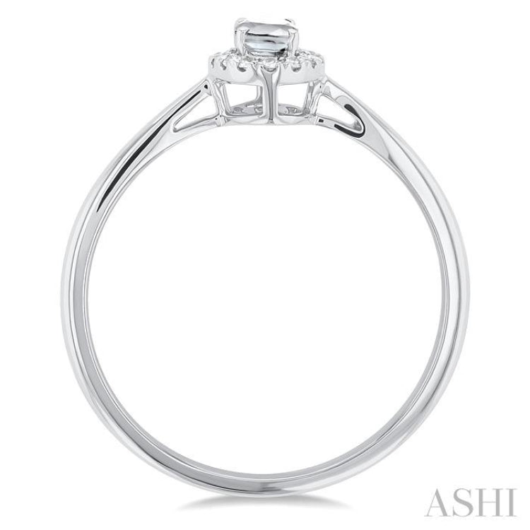 5x3 MM Oval Shape White Topaz and 1/20 Ctw Round Cut Diamond Halo Semi-Precious Ring in 14K White Gold