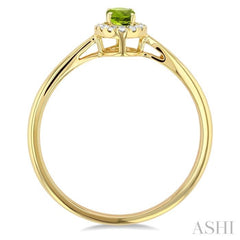 5x3 MM Oval Shape Peridot and 1/20 Ctw Round Cut Diamond Halo Semi-Precious Ring in 10K Yellow Gold