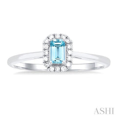 5x3 MM Octagonal Shape Aquamarine and 1/20 Ctw Round Cut Diamond Halo Semi-Precious Ring in 10K White Gold