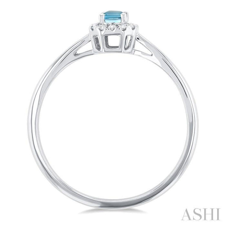 5x3 MM Octagonal Shape Aquamarine and 1/20 Ctw Round Cut Diamond Halo Semi-Precious Ring in 10K White Gold