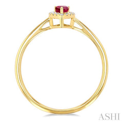 5x3 MM Pear Shape Ruby and 1/20 Ctw Round Cut Diamond Halo Precious Ring in 10K Yellow Gold
