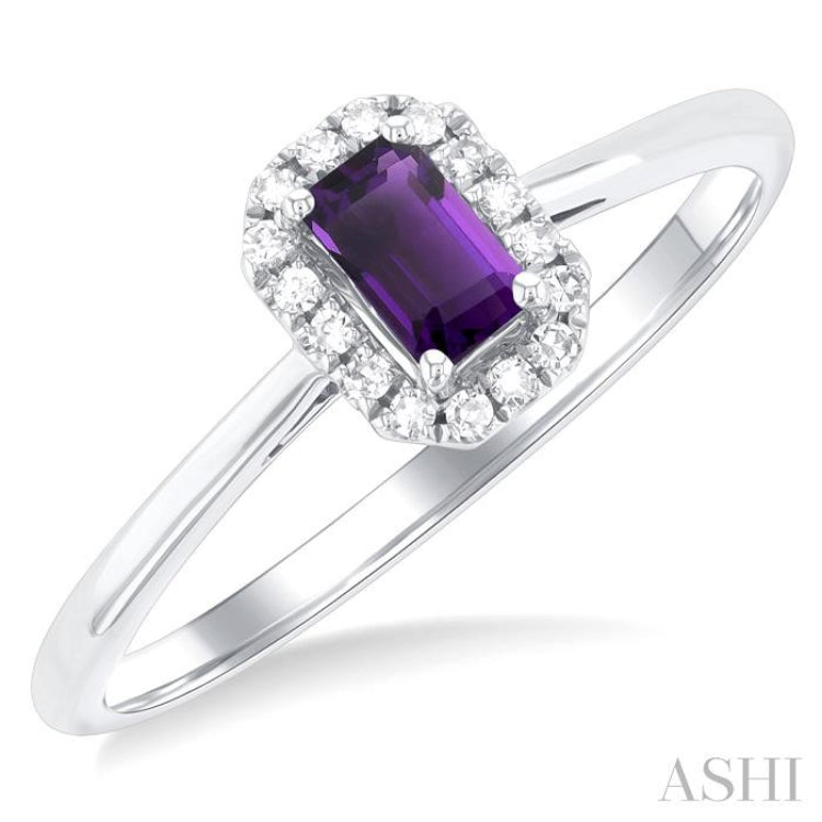 5x3 MM Octagonal Shape Amethyst and 1/20 Ctw Round Cut Diamond Halo Semi-Precious Ring in 10K White Gold