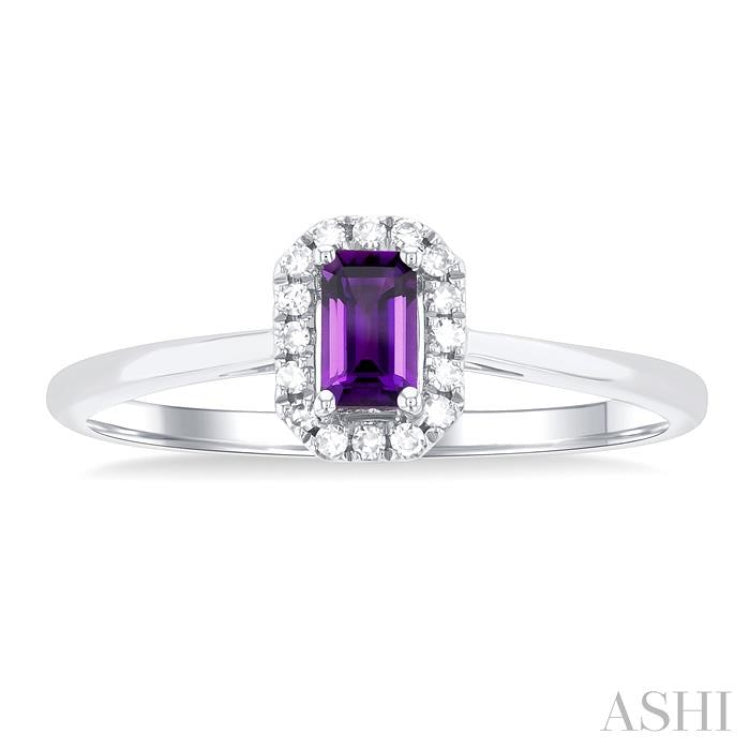 5x3 MM Octagonal Shape Amethyst and 1/20 Ctw Round Cut Diamond Halo Semi-Precious Ring in 10K White Gold