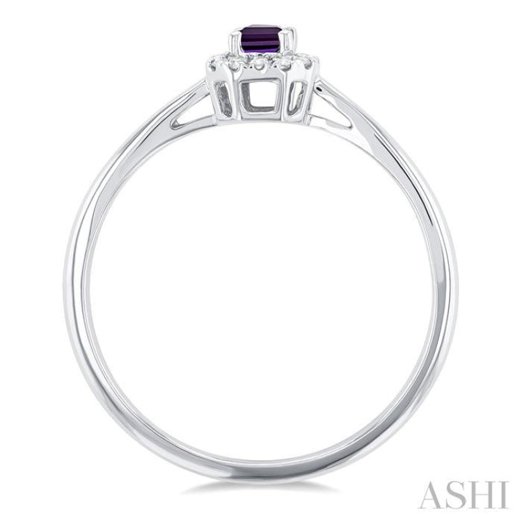 5x3 MM Octagonal Shape Amethyst and 1/20 Ctw Round Cut Diamond Halo Semi-Precious Ring in 10K White Gold