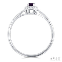 5x3 MM Octagonal Shape Amethyst and 1/20 Ctw Round Cut Diamond Halo Semi-Precious Ring in 10K White Gold