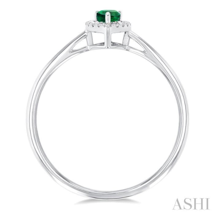 5x3 MM Pear Shape Emerald and 1/20 Ctw Round Cut Diamond Halo Precious Ring in 10K White Gold