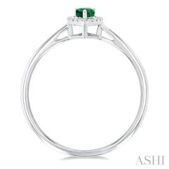 5x3 MM Pear Shape Emerald and 1/20 Ctw Round Cut Diamond Halo Precious Ring in 10K White Gold