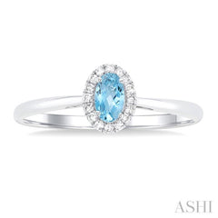 5x3 MM Oval Shape Aquamarine and 1/20 Ctw Round Cut Diamond Halo Semi-Precious Ring in 14K White Gold