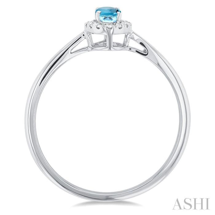 5x3 MM Oval Shape Aquamarine and 1/20 Ctw Round Cut Diamond Halo Semi-Precious Ring in 14K White Gold