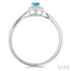 5x3 MM Oval Shape Aquamarine and 1/20 Ctw Round Cut Diamond Halo Semi-Precious Ring in 14K White Gold