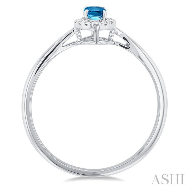 5x3 MM Oval Shape Blue Topaz and 1/20 Ctw Round Cut Diamond Halo Semi-Precious Ring in 10K White Gold