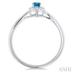 5x3 MM Oval Shape Blue Topaz and 1/20 Ctw Round Cut Diamond Halo Semi-Precious Ring in 10K White Gold