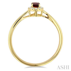 5x3 MM Oval Shape Garnet and 1/20 Ctw Round Cut Diamond Halo Semi-Precious Ring in 10K Yellow Gold