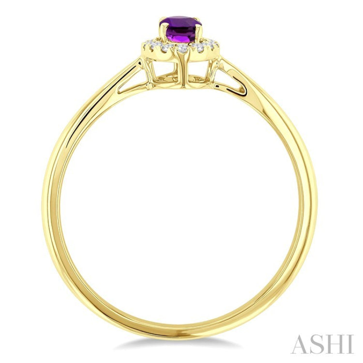 5x3 MM Oval Shape Amethyst and 1/20 Ctw Round Cut Diamond Halo Semi-Precious Ring in 10K Yellow Gold