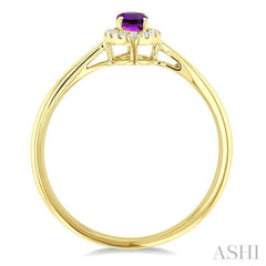 5x3 MM Oval Shape Amethyst and 1/20 Ctw Round Cut Diamond Halo Semi-Precious Ring in 10K Yellow Gold