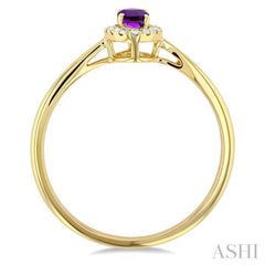 5x3 MM Oval Shape Amethyst and 1/20 Ctw Round Cut Diamond Halo Semi-Precious Ring in 10K Yellow Gold