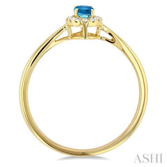 5x3 MM Oval Shape Blue Topaz and 1/20 Ctw Round Cut Diamond Halo Semi-Precious Ring in 10K Yellow Gold
