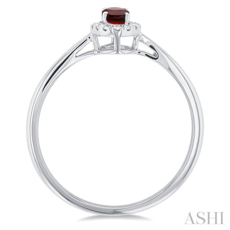 5x3 MM Oval Shape Garnet and 1/20 Ctw Round Cut Diamond Halo Semi-Precious Ring in 10K White Gold