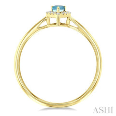 5x3 MM Pear Shape Aquamarine and 1/20 Ctw Round Cut Diamond Halo Semi-Precious Ring in 10K Yellow Gold