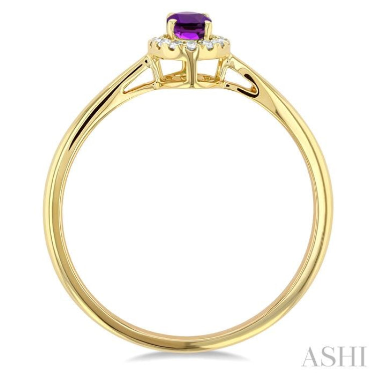 5x3 MM Oval Shape Amethyst and 1/20 Ctw Round Cut Diamond Halo Semi-Precious Ring in 14K Yellow Gold