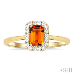 6x4 MM Octagonal Shape Citrine and 1/6 Ctw Round Cut Diamond Halo Semi-Precious Ring in 14K Yellow Gold