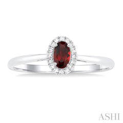 5x3 MM Oval Shape Garnet and 1/20 Ctw Round Cut Diamond Halo Semi-Precious Ring in 14K White Gold