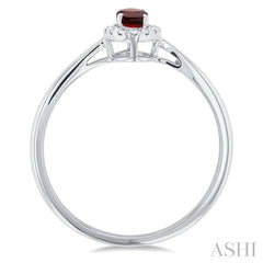 5x3 MM Oval Shape Garnet and 1/20 Ctw Round Cut Diamond Halo Semi-Precious Ring in 14K White Gold