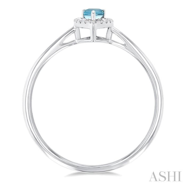 5x3 MM Pear Shape Aquamarine and 1/20 Ctw Round Cut Diamond Halo Semi-Precious Ring in 10K White Gold
