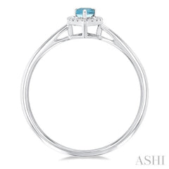 5x3 MM Pear Shape Aquamarine and 1/20 Ctw Round Cut Diamond Halo Semi-Precious Ring in 10K White Gold