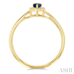 5x3 MM Pear Shape Sapphire and 1/20 Ctw Round Cut Diamond Halo Precious Ring in 10K Yellow Gold