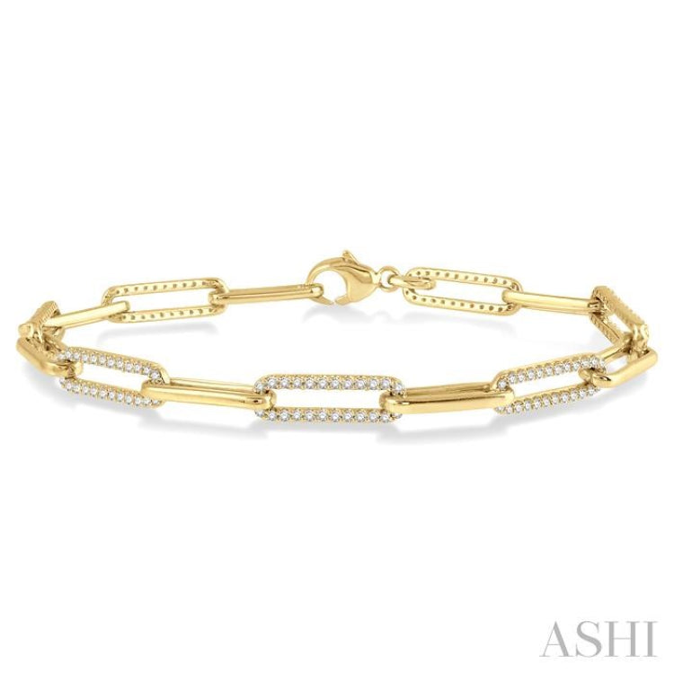 1 Ctw Round Cut Diamond Paperclip Bracelet in 10K Yellow Gold
