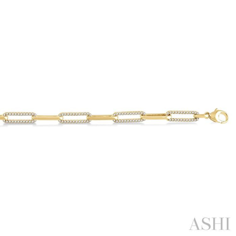 1 Ctw Round Cut Diamond Paperclip Bracelet in 10K Yellow Gold