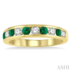 2.6 MM Emerald and 3/8 Ctw Round Cut Diamond Precious Wedding Band in 14K Yellow Gold