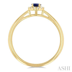 3.25 MM Round Sapphire and 1/20 Ctw Round Cut Diamond Halo Precious Ring in 10K Yellow Gold