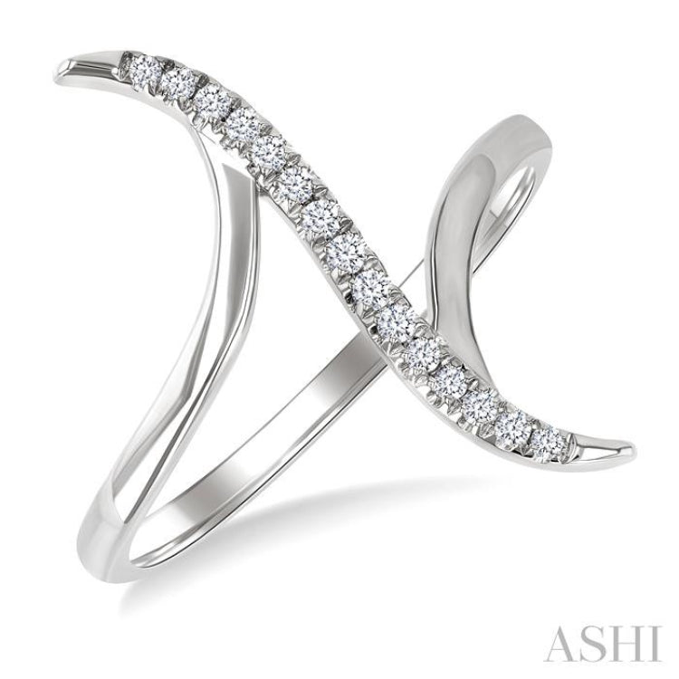 1/10 Ctw Wave Connected Bypass Center Round Cut Diamond Fashion Ring in 10K White Gold