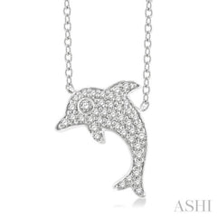 1/6 Ctw Sea Life Petite Dolphin Round Cut Diamond Fashion Pendant With Chain in 10K White Gold