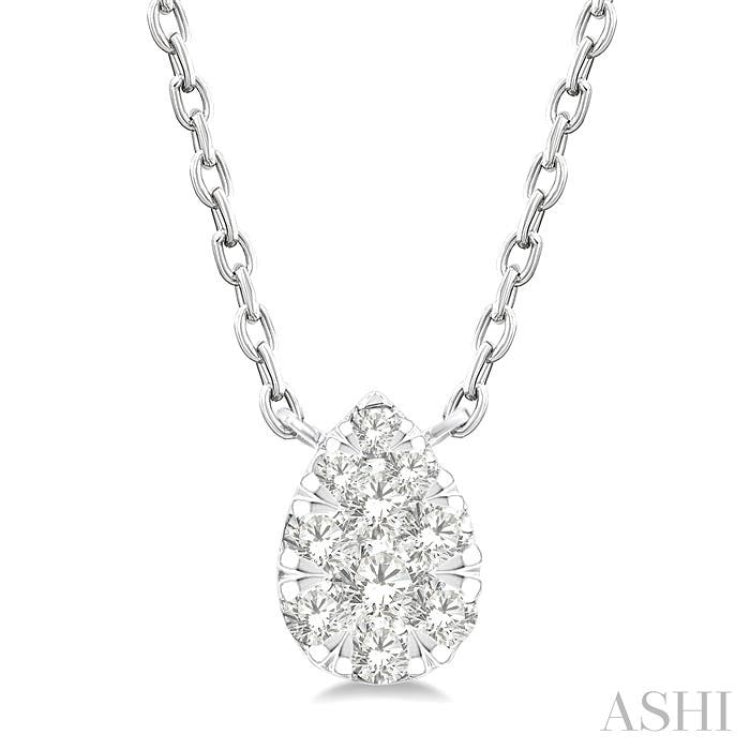 1/10 Ctw Lovebright Petite Pear Shape Round Cut Diamond Fashion Pendant With Chain in 10K White Gold