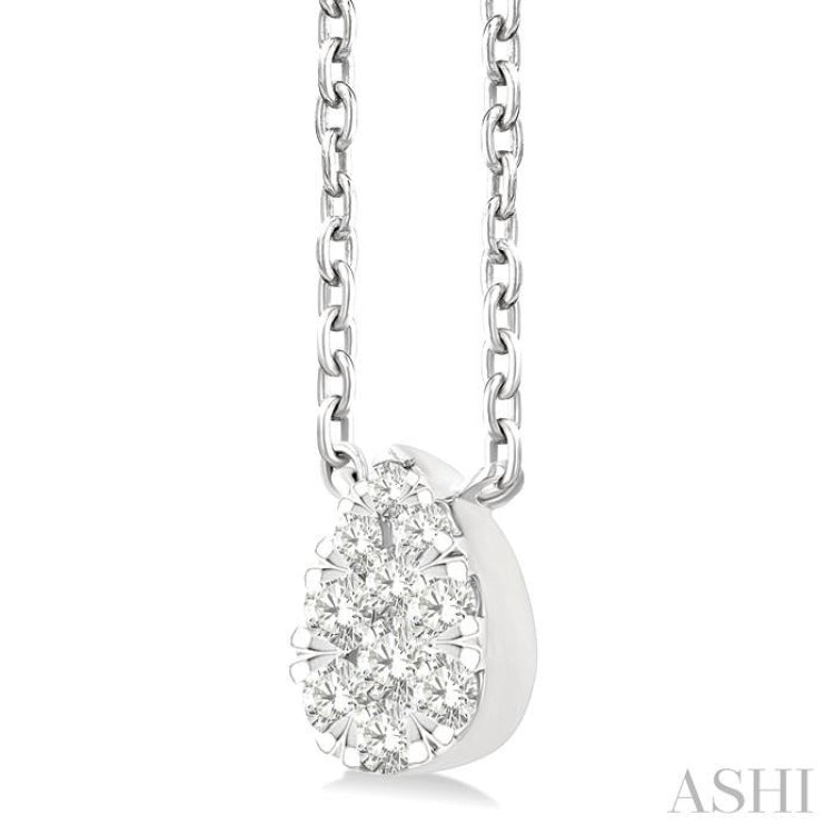 1/10 Ctw Lovebright Petite Pear Shape Round Cut Diamond Fashion Pendant With Chain in 10K White Gold